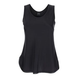 Plain Women Black Crewneck Tank Top In Satin Woman